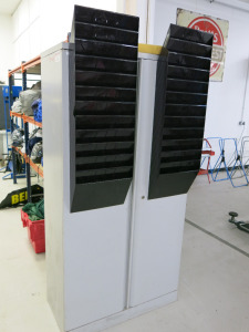 Bisley 2 Door Cabinet with Paper Trays Fixed to Front. Size H180 x 90 x 40cm.