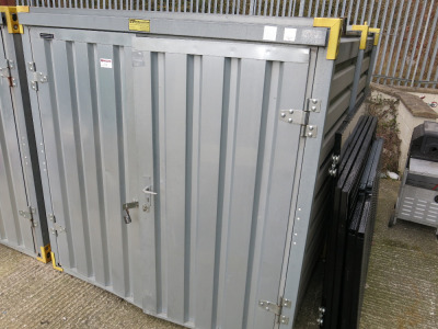 Hiremasters Galvanised Steel Stacking Site Container with Grate Floor & 2 x Bays of Racking. Size H220 x W220 x D260cm. NOTE: contents excluded.