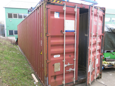 40ft Container in Red, DOM 2006, Model HC40/04A (2). Comes with Pair of Checked Plate Ramps.