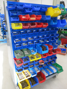 Bott Mobile Gondola Rack Containing 160 Bins of Nuts, Bolts, Washers, Screws & Pop Rivets Etc, As Viewed & Pictured.