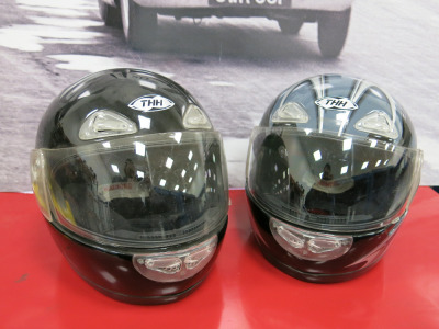 2 x THH Full Face Crash Helmets in Black & Grey & Black. Size Large & XL.