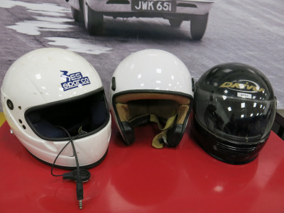 3 x Assorted Crash Helmets, 2 x White & 1 x Black (As Viewed).