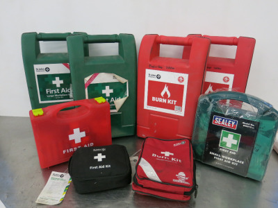 First Aid Equipment to Include: 2 x First Aid Large Workplace Kit, 2 x Burn Kits Large & 4 x Other (Unchecked).