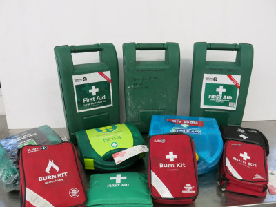 First Aid Equipment to Include: 3 x First Aid Large Workplace Kit, 3 x Burn Kits & 4 x Other First Aid Kits (Unchecked).