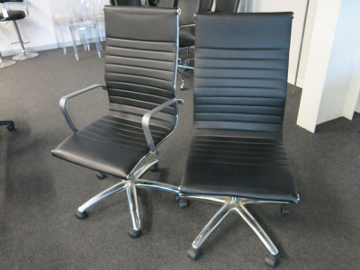 2 x Black Leather & Chrome High Back Office Chairs.