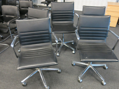 5 x Black Leather & Chrome Medium Back Office Chairs.