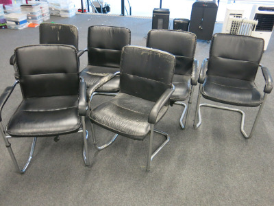 6 x Black Faux Leather Canterlever Chairs on Chrome Frame.
