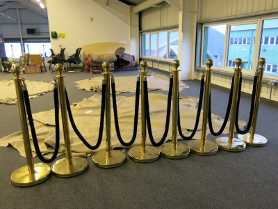 8 x Velour Matching Gold Coloured Barriers with 7 x Black Velvet VIP Barrier Ropes.