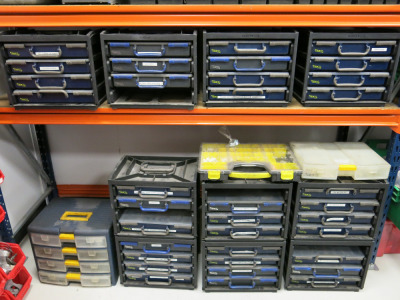 11 x Handy Box, Raaco Stacking 4 Draw Parts Trays with Contents (As Viewed & Inspected).