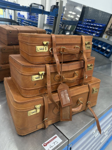 Set of 3 x Italian Tan Leather Vintage Style Suitcases.