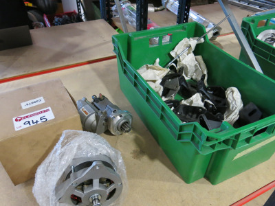 Alternator (New), Wosp Starter Motor & Crate of Mounting Brackets (As Viewed & Inspected).