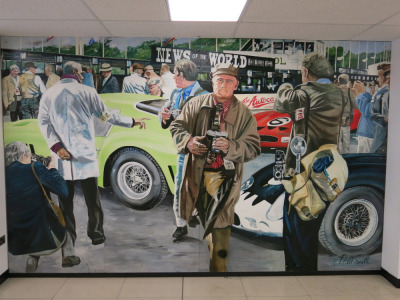 Paul Smith Original Oil On Board Art Work, August 1962 Goodwood TT in 4 Sections, Size H244 x W100cm (96 x 157 Inches). Total Width 400cm. Signed by Artist & Screwed to Wall.