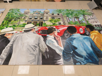 Paul Smith Original Oil On Board Art Work, 1952 Monaco with Red Ferrari 94 in 4 Sections, Size H264 x W92.5cm (102 x 146 Inches). Total Width 368cm. Signed by Artist.