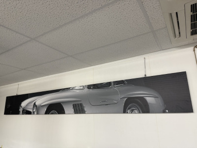 Ceiling Hung Aluminium Frame Classic Car Picture of Mercedes SL300. Size W440cm x H50cm.
