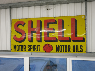 Shell 'Motor Spirit Motor Oils' Vintage Original Enamel Sign. Size H92 x W183cm.