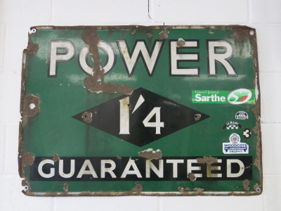Power 1'4 Guaranteed, Vintage Original Enamel Sign. Size H76 x W107cm.