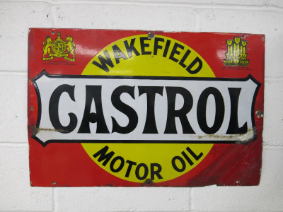 Castrol 'Wakefield Motor Oil' By Appointment to His Majesty the King, Vintage Original Enamel Sign. Size H50 x W76cm.