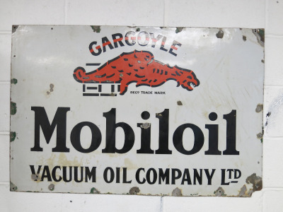 Mobiloil 'Cargoyle Vacuum Oil Company' Vintage Original Enamel Sign. Size H77 x W114cm.