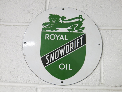 Snowdrift 'Royal Oil' Vintage Original Enamel Sign. Size Dia 30cm.