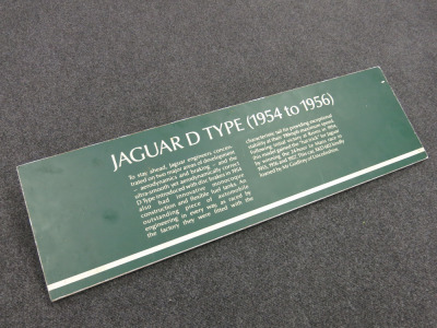 Jaguar D Type (1954-1956) Information Plaque. Size H30 x 100cm.