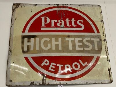 Pratts Petrol 'High Test' Vintage Original Enamel Sign. Size H122 x W138cm.