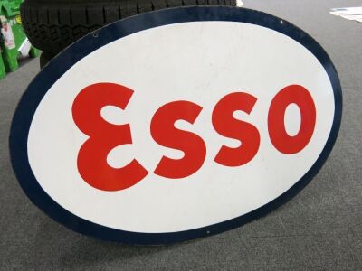 Esso Double Sided Vintage Original Oval Enamel Sign. Size H65 x W98cm.