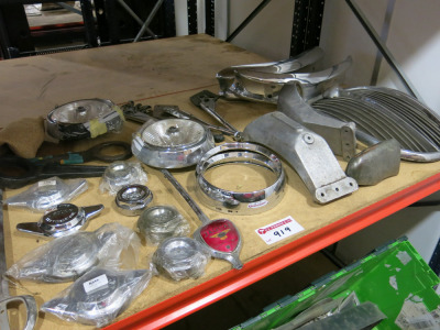 Large Quantity of Assorted Classic Jaguar Chrome Parts to Include: 2 x Sets of Centre Spinners, Crate of Headlights & Surrounds, Crate of Window & Door Trim, Bumper Parts, 3 x Handbrakes, XK Grill, Maserati Grill & Other (As Viewed & Inspected).