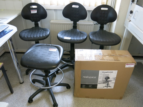 6 x Laboratory/Draughtsman Operator Chairs with Black PVC Seat (One New Boxed).