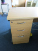 Light Wood Furniture (Located Throughout the Tower Building Offices) to Include: 2 x Round Tables, Wave Desk & Pedestal, Pigeon Hole Cabinet, 4 Drawer & 2 Drawer Filing Cabinets, 2 Door Cupboard, 4 x Chrome Framed Blue Hopsack Chairs, 4 x Operators Chairs - 2