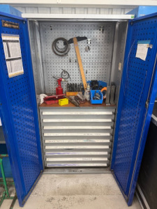 Bott 2 Door Cupboard with 9 Drawers Inside, Containing a Large Qty of Drills, Buts, Bolts, Fixings As Viewed & Pictured.