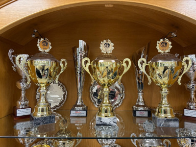 9 x Assorted Trophies (Top Shelf of Cabinet, Not Included) to Include: Motor Racing Legends, Stirling Moss, Spa Six Hours.