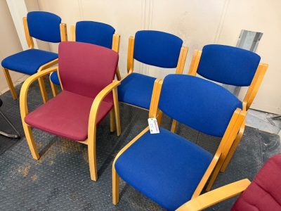 7 x Beech & Hopsack Chairs to Include: 5 x Blue Hopsack & 2 x Burgundy Hopsack.