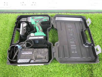 Hitachi 18v Cordless Combi Drill. Model DV18DGL. Comes with 2 x Rechargeable 1.5ah Batteries, 1 x Hitachi Charger, Model UC18YKSL & Carry Case.