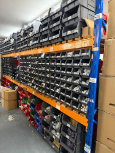 Approx 220 x Grey Parts Bins in 3 x Sizes (XL3 / XL7 /XL2). NOTE: located London, E9, buyer to view & collect by appointment only and supply sufficient labour to dismantle and remove on collection.