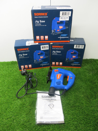 3 x Boxed Sorako 600w Jig Saw, Model M1Q-DU13-65-570.
