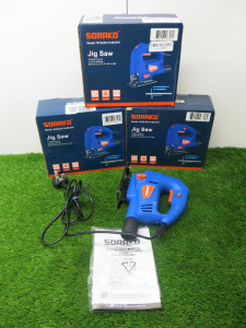 3 x Boxed Sorako 600w Jig Saw, Model M1Q-DU13-65-570.
