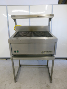 Synergy Commercial Gas Cooking Grill, Model SG900, S/N SG90000001374, Comes with Metal Table. Size H150 x W90 x D72cm.