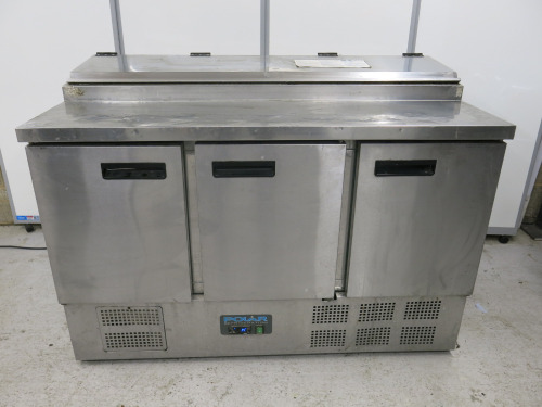 Polar G Series Refrigerated Pizza & Salad Prep Counter, Model G605, S/N 6034399. Size H100 x W137 x D70cm.