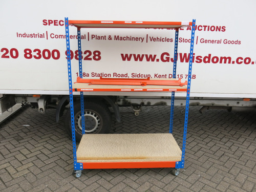 RapidRacking Shelf Trolley in Blue & Orange with 5 x Chipboard Decks, Size H170 x W122 x D61cm.