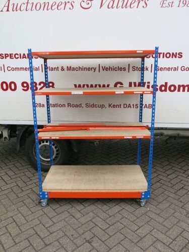 RapidRacking Shelf Trolley in Blue & Orange with 5 x Chipboard Decks, Size H170 x W122 x D61cm.