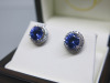 Pair of 18ct White Gold Earrings with Round Precious Purple Stone Stud & Diamond Cluster Surround in Box. RRP Unknown. NOTE: missing clasps. - 2