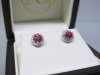 Pair of 18ct White Gold Earrings with Round Ruby Stone Stud & Diamond Cluster Surround in Box. RRP &pound;1595. NOTE: missing 1 x clasp. - 2
