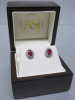 Pair of 18ct White Gold Earrings with Oval Ruby Stone Stud & Diamond Cluster Surround (0.5ct) in Box. RRP &pound;1425. NOTE: missing 1 x clasp.