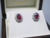 Pair of 18ct White Gold Earrings with Oval Ruby Stone Stud & Diamond Cluster Surround (0.5ct) in Box. RRP &pound;1425. NOTE: missing 1 x clasp. - 2