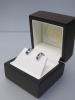 Pair of 18ct White Gold Hoop Earrings with 2 x Diamond & 3 x Sapphire Studs (Dia 0.30ct) in Box. RRP &pound;1595.