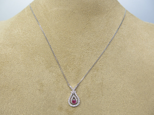 18ct White Gold Necklace with Ruby & Diamond Pendant. RRP &pound;935.