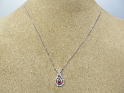 18ct White Gold Necklace with Ruby & Diamond Pendant. RRP &pound;935.