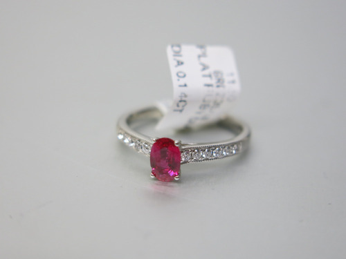 Platinum Ruby Solitaire & Diamond Shoulder Ring (0.14ct). Ring Size L. RRP &pound;1895.