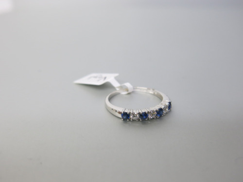 9ct White Gold Ring with 4 Sapphires & 3 Diamonds, Size N. RRP &pound;1175.
