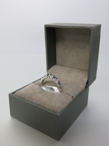 Platinum Bar Eternity Ring, Set with 4 Sapphires & 3 Diamonds. Size M. RRP &pound;1300.